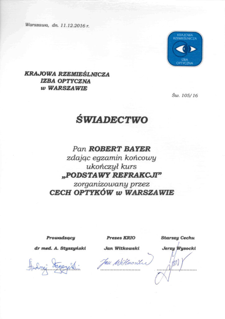Dyplom zawodowy — Robert Bayer