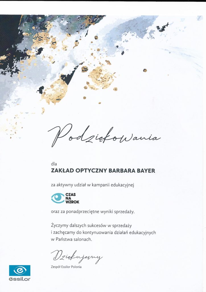 Certyfikat szkoleniowy Optyk Bayer